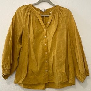Madewell Mustard Button-Front Floral Top